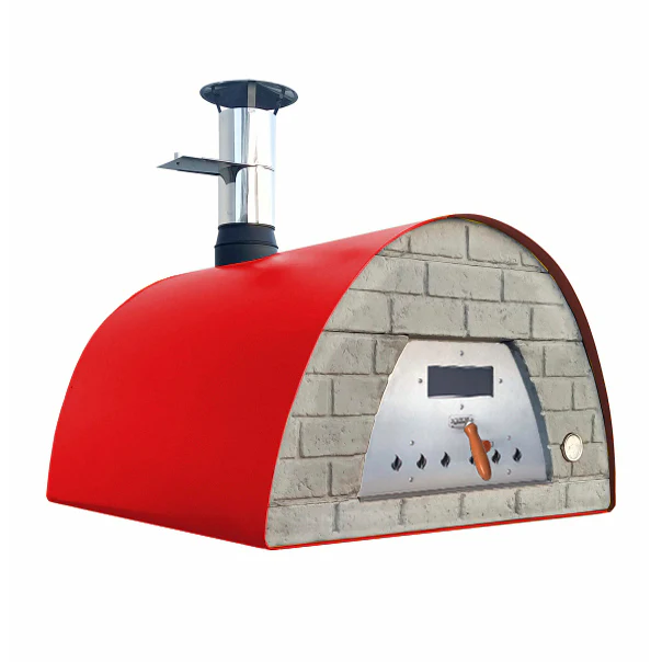 Mobiler Holzbackofen Veloce 100 in Rot mit schwarzer Ziegelfront