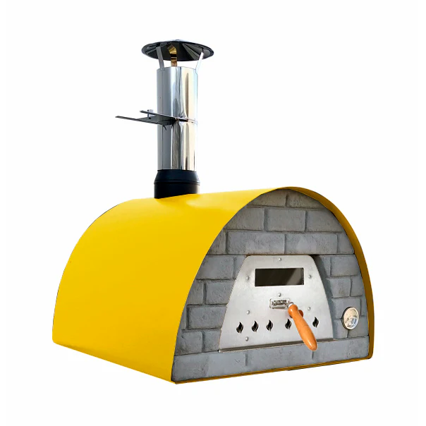 Mobiler Holzbackofen Veloce 70 in Gelb mit schwarzer Ziegelfront