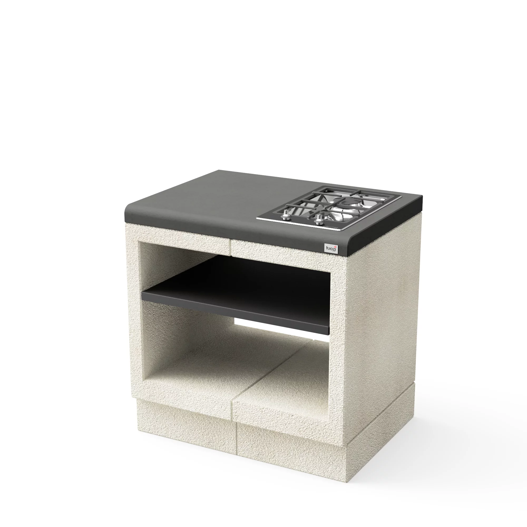 Standmodul KITAWAY mit Gaskochfeld mit grauem Sockel