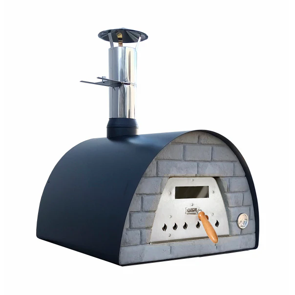 Mobiler Holzbackofen Veloce 70 in Schwarz mit schwarzer Ziegelfront