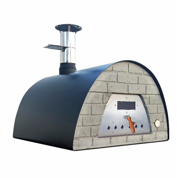 Mobiler Holzbackofen Veloce 100 in Schwarz mit schwarzer Ziegelfront