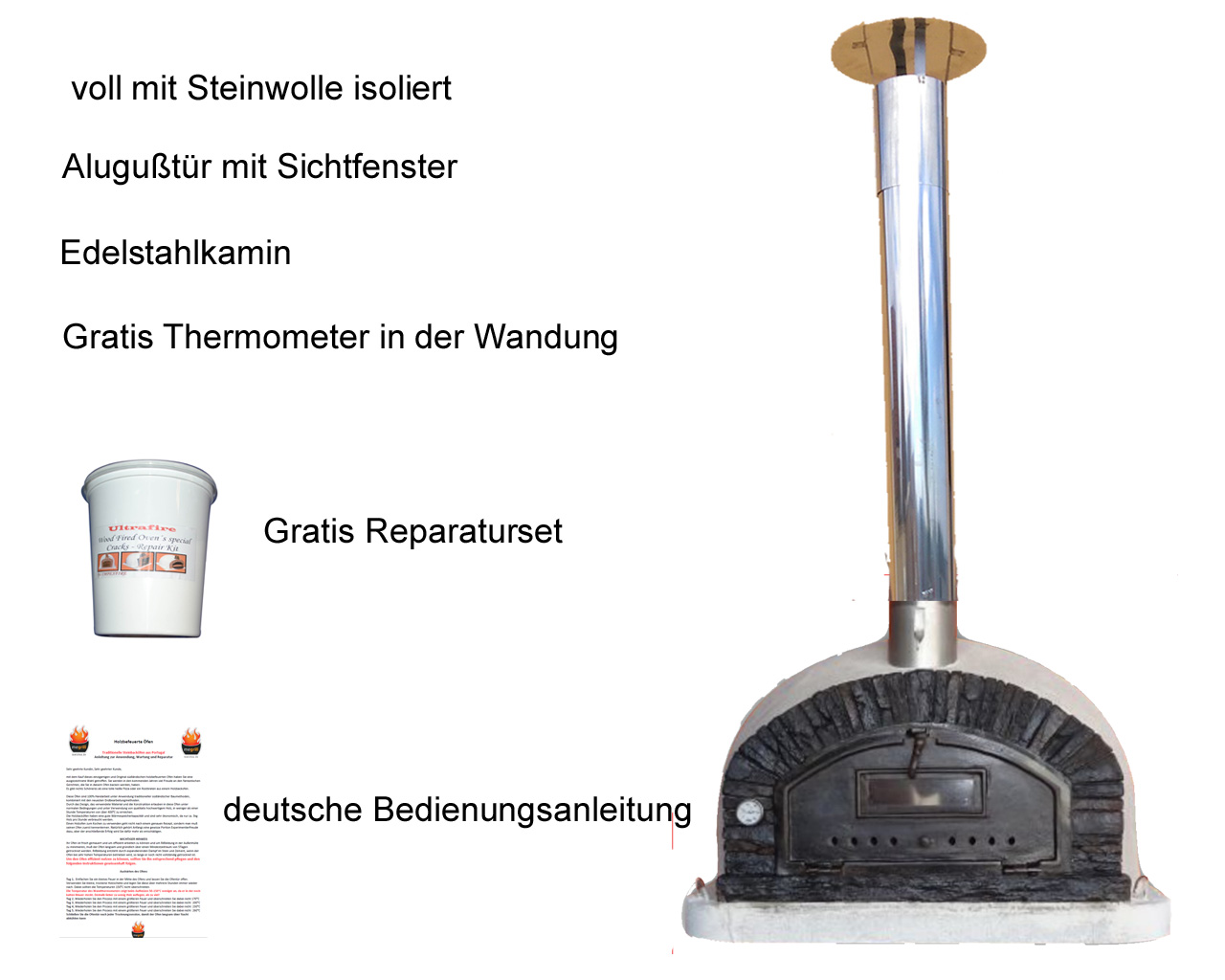 Buenaventurablack AL mit Kamin, Wandthermometer und Reparaturset