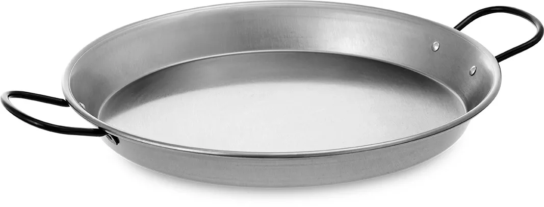 Vaello-Induktionspaellapfanne aus poliertem Stahl mit glattem Boden und zwei schwarzen Griffen