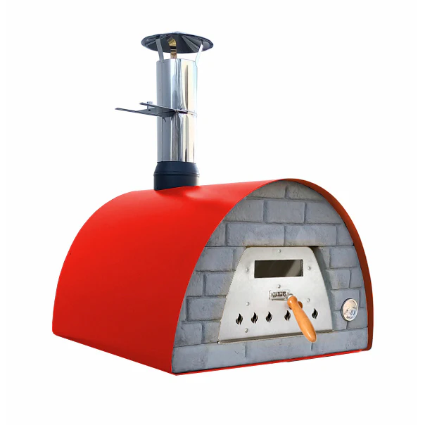 Veloce Pro 70 Holzbackofen rot – Ziegelfront Schwarz - Gestell Welt schwarz