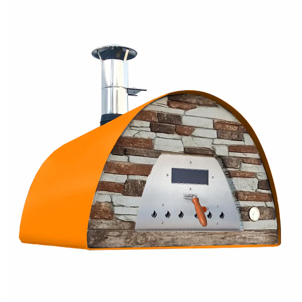 Mobiler Holzbackofen Veloce 100 in Orange mit schwarzer Schieferfront