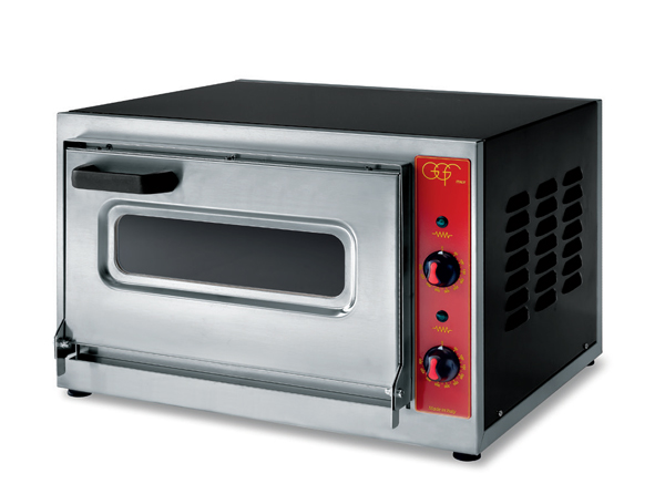 GGF Micro AV-H18 elektrischer Pizzaofen mit 18 cm hoher Backkammer, Edelstahlfront und separater Regelung für Ober- und Unterhitze.