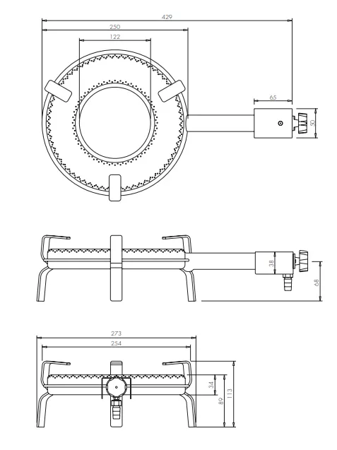 Bemaßung Gasbrenner T250