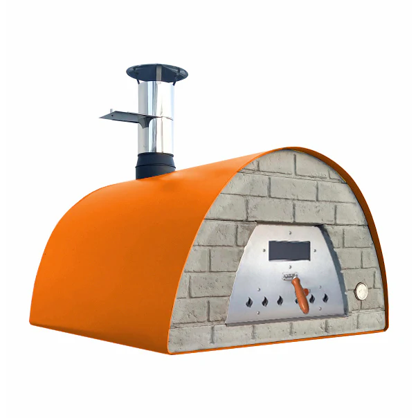 Mobiler Holzbackofen Veloce 100 in Orange mit schwarzer Ziegelfront