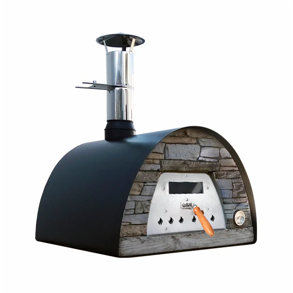 Mobiler Holzbackofen Veloce 70 in Schwarz mit schwarzer Schieferfront